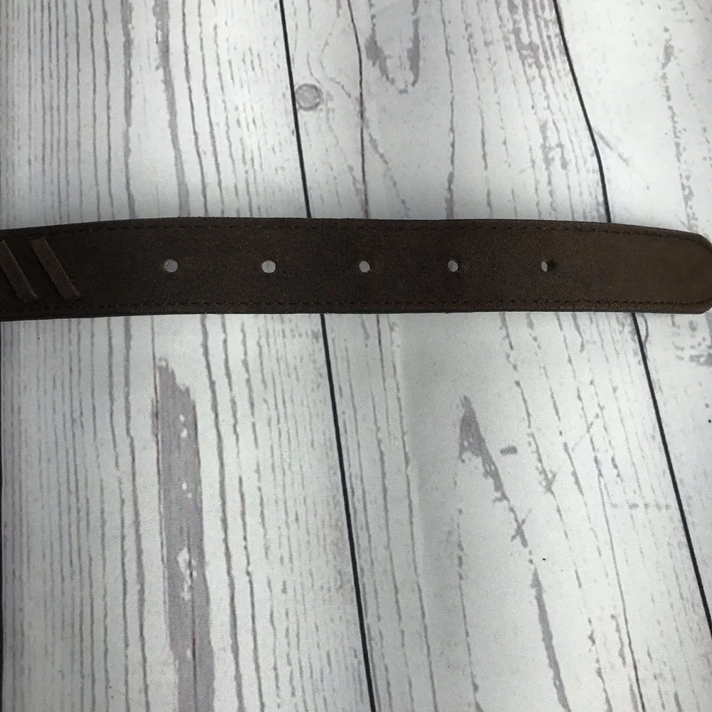 Chocolate brown suede whipstitch belt XL brass bkl